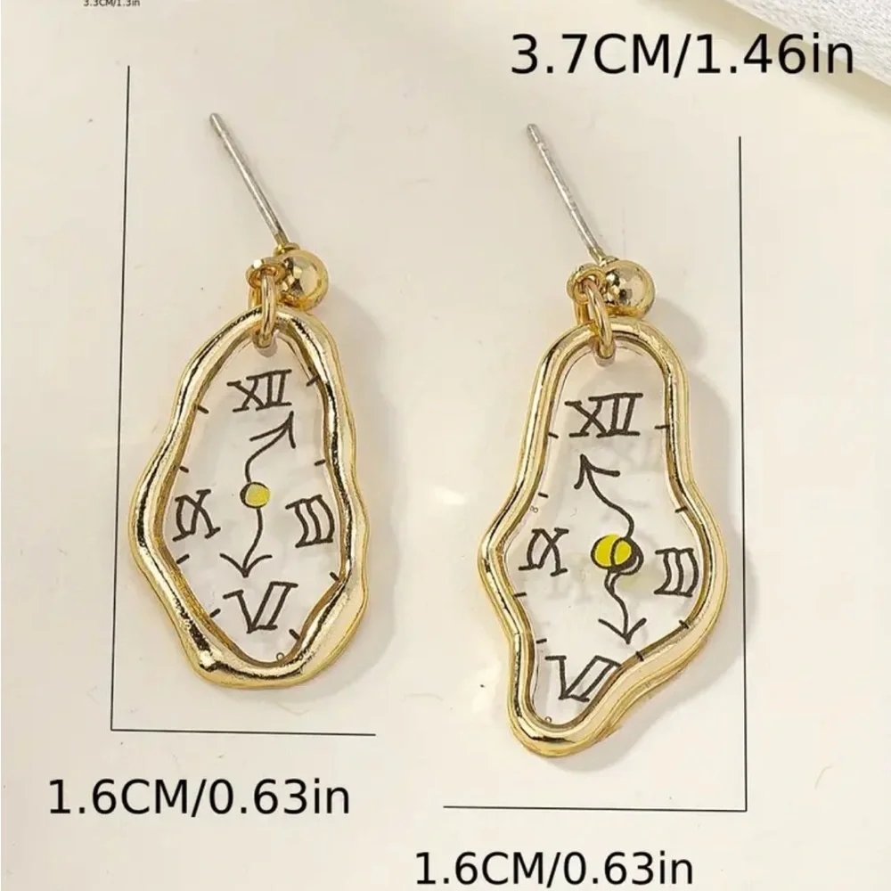 Silver Melting Clock Dangle Earrings - Picture 3 of 4